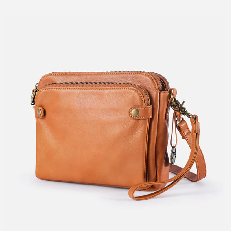 Sac à bandoulière et pochette en cuir à trois couches