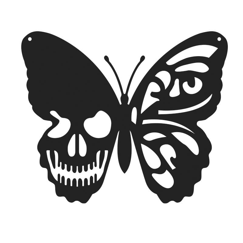 Décoration murale papillon tête de mort en métal