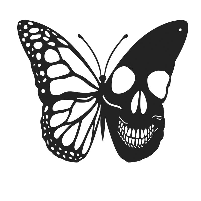 Décoration murale papillon tête de mort en métal