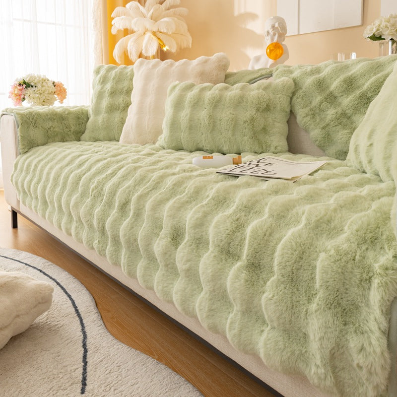 Housse de canapé antidérapante en peluche de couleur unie