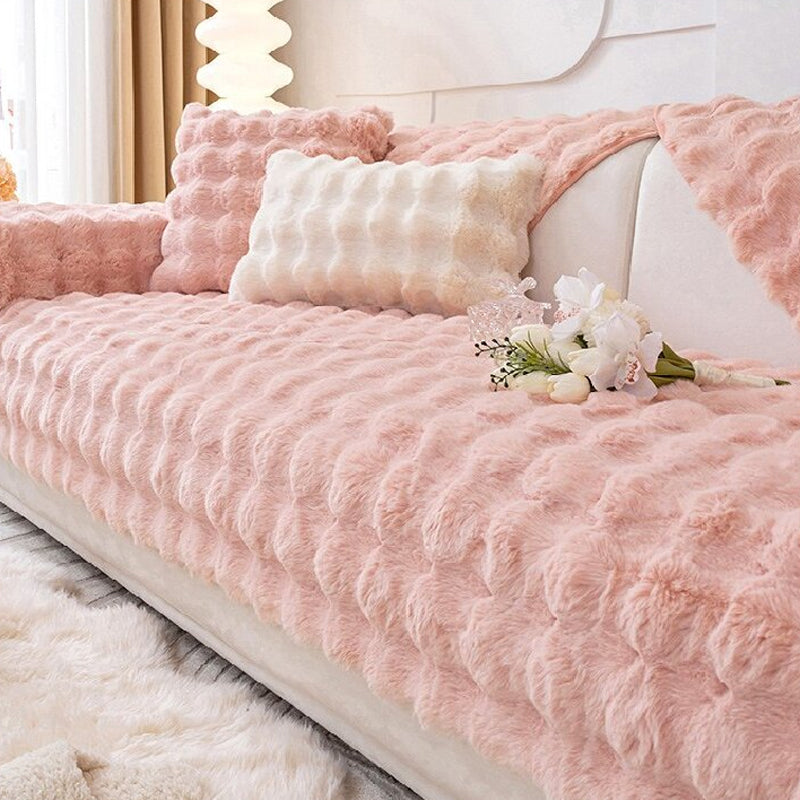 Housse de canapé antidérapante en peluche de couleur unie