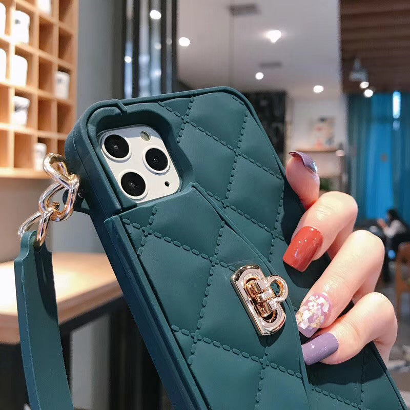 Etui pour téléphone portable avec chaîne en silicone souple