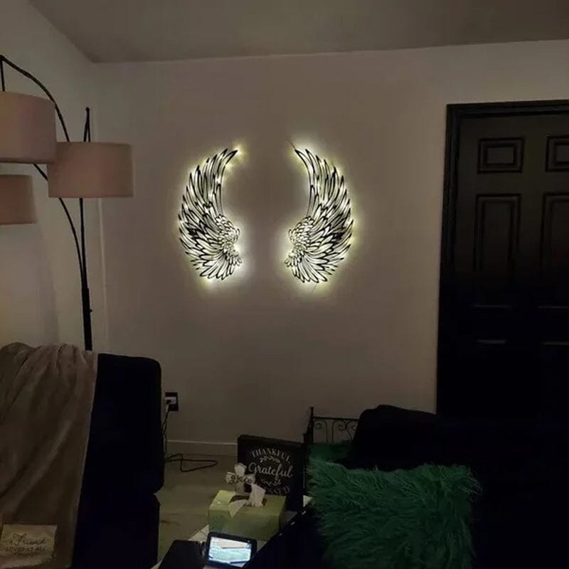 Ailes d'ange noir Art des ailes en métal Murale avec lumières LED