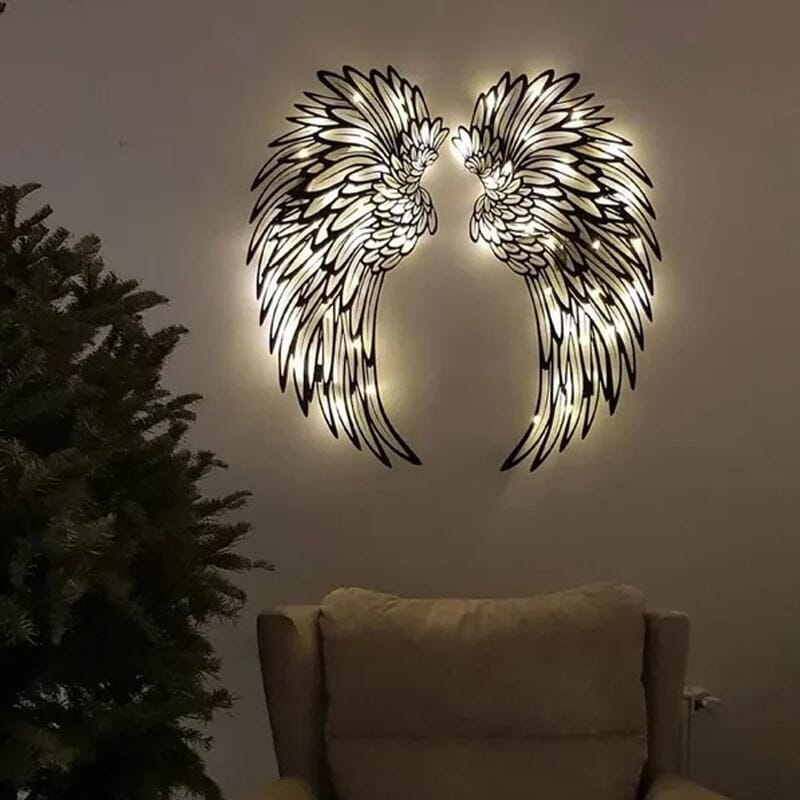 Ailes d'ange noir Art des ailes en métal Murale avec lumières LED
