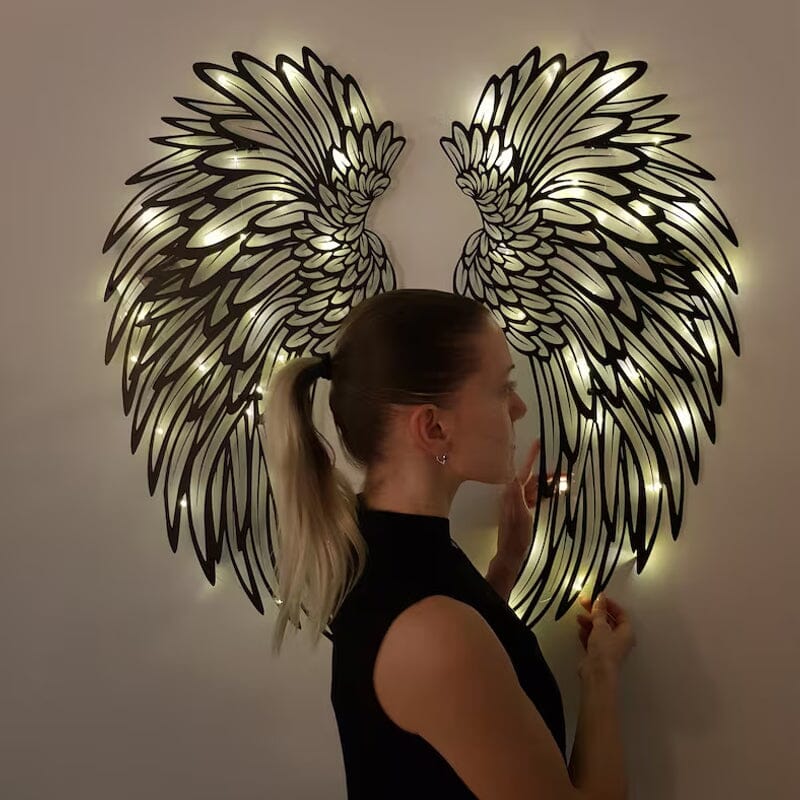 Ailes d'ange noir Art des ailes en métal Murale avec lumières LED