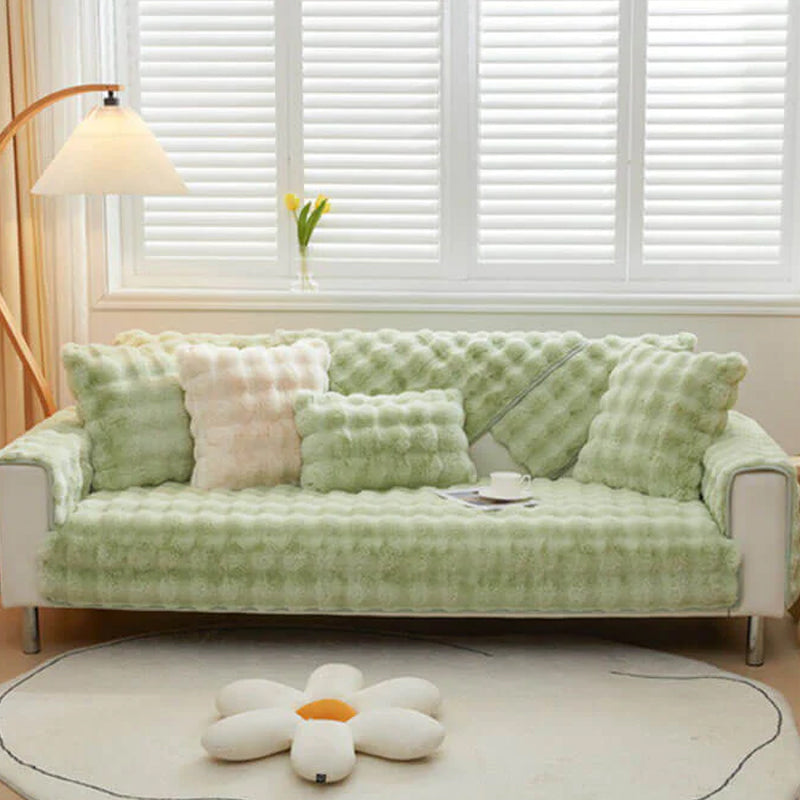 Housse de canapé antidérapante en peluche de couleur unie