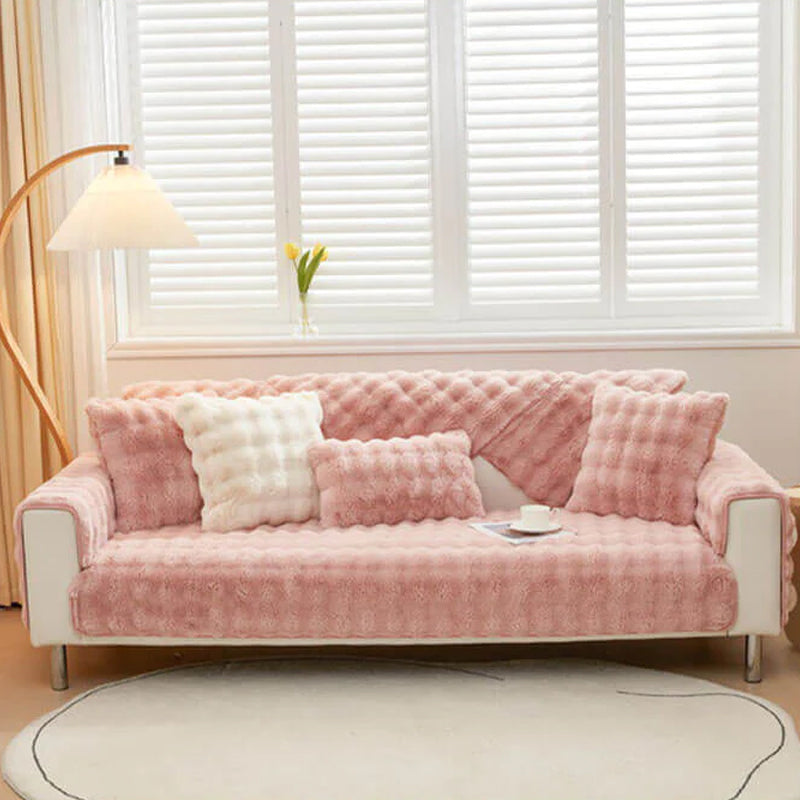 Housse de canapé antidérapante en peluche de couleur unie