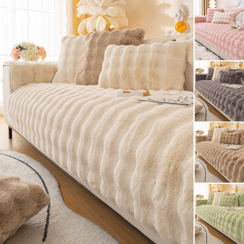 Housse de canapé antidérapante en peluche de couleur unie