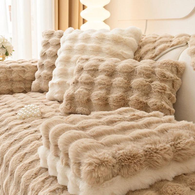 Housse de canapé antidérapante en peluche de couleur unie
