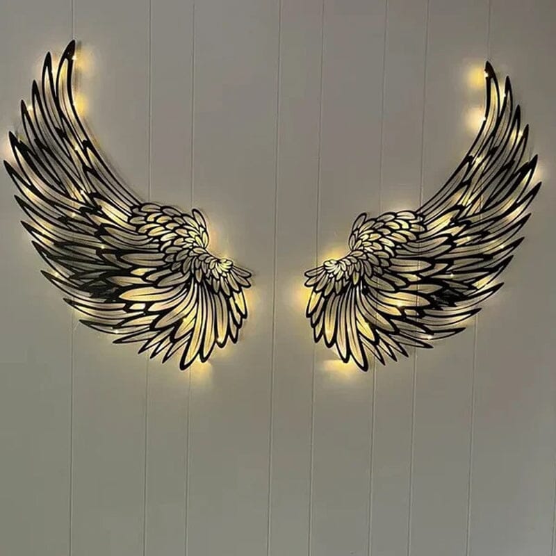 Ailes d'ange noir Art des ailes en métal Murale avec lumières LED