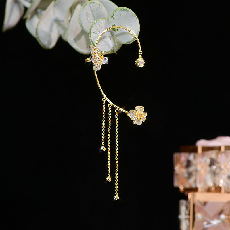 Boucles D'oreilles Fleur Papillon Élégantes Avec Pompons