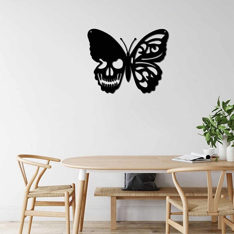 Décoration murale papillon tête de mort en métal