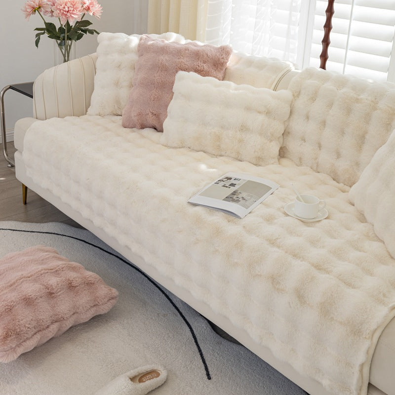 Housse de canapé antidérapante en peluche de couleur unie