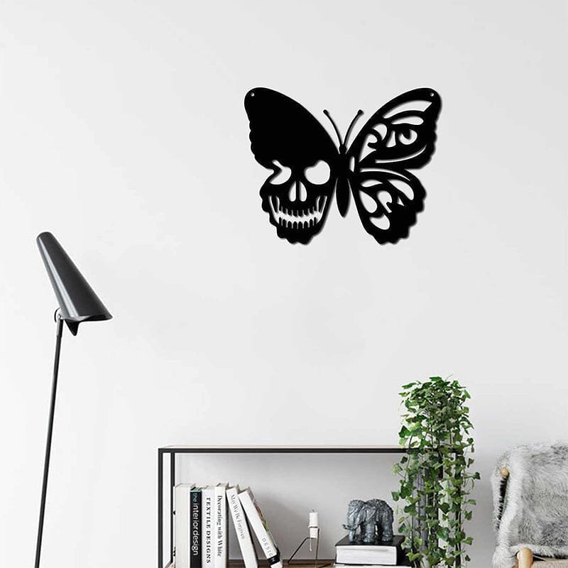 Décoration murale papillon tête de mort en métal