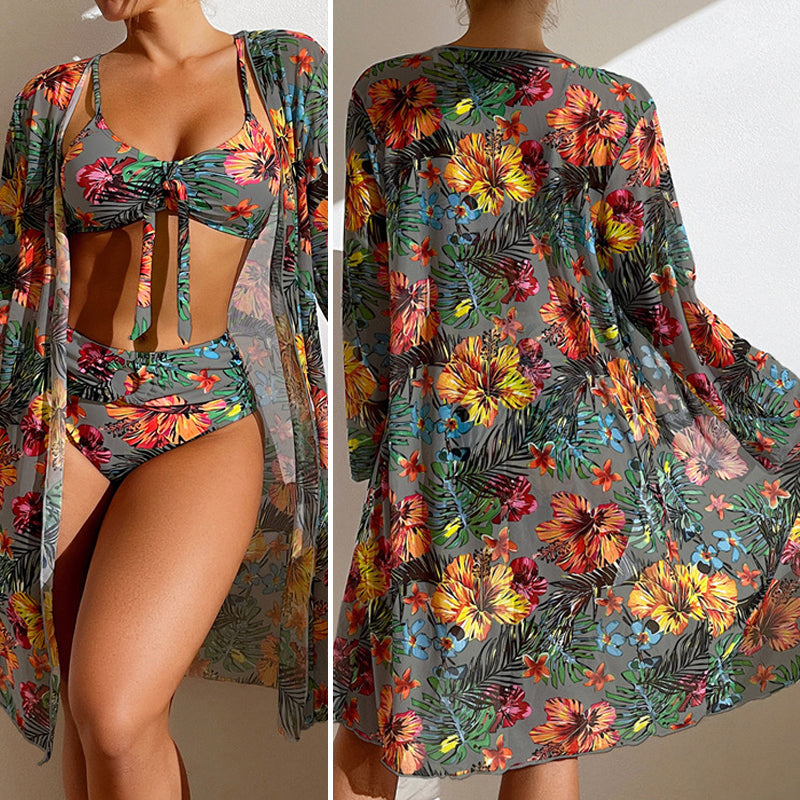 Bikini trois pièces à fleurs