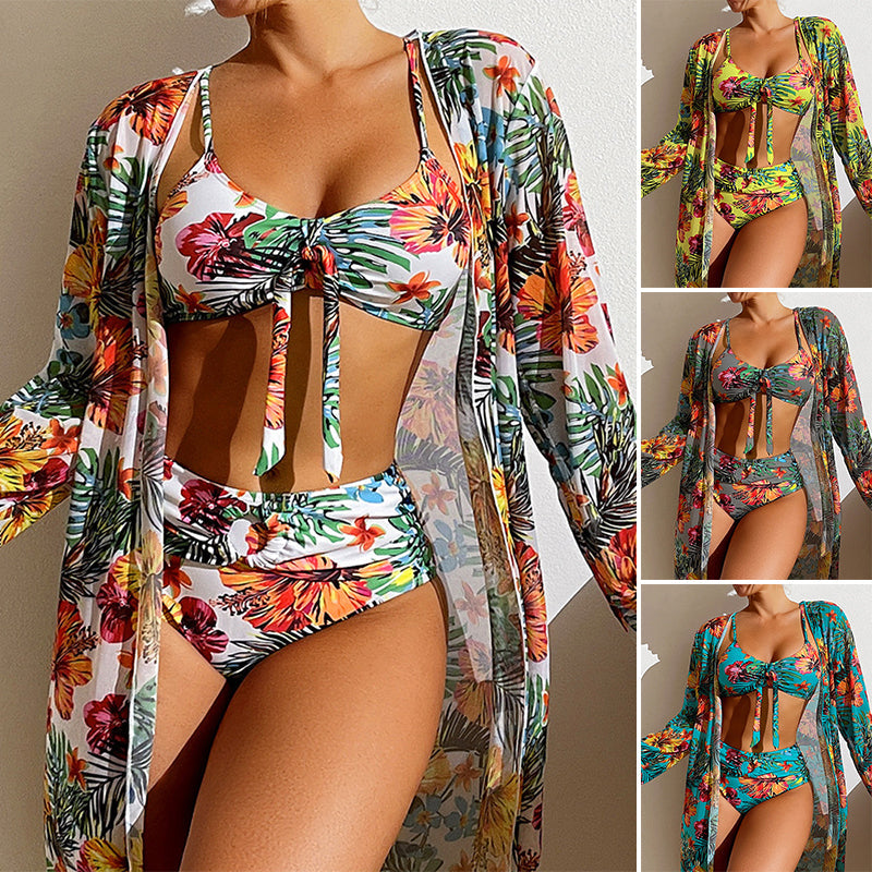 Bikini trois pièces à fleurs