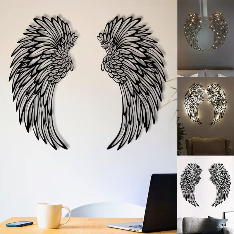 Ailes d'ange noir Art des ailes en métal Murale avec lumières LED