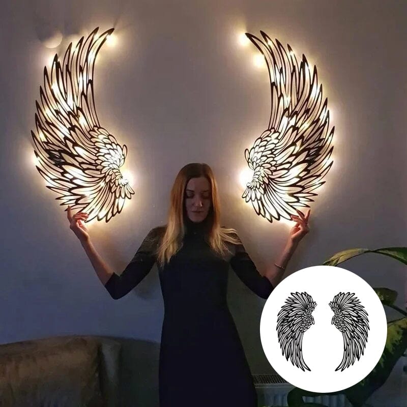 Ailes d'ange noir Art des ailes en métal Murale avec lumières LED