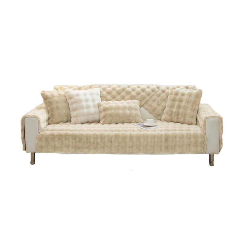 Housse de canapé antidérapante en peluche de couleur unie